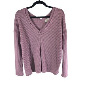 PST Project Social T Los Angeles V-Neck Waffle Knit Long Sleeve Top Purple S